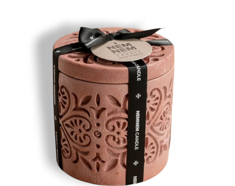 Nemnem Candle Small Cylinder Candle Jar Maltese Heart Tile,