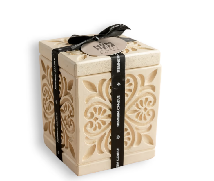 Nemnem Candle Small Cylinder Candle Jar Maltese Heart Tile,