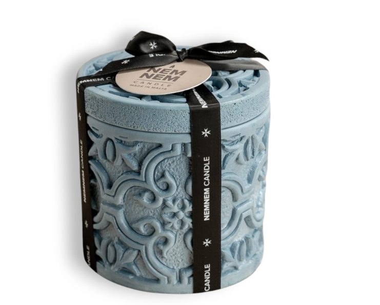 Nemnem Candle Small Cylinder Candle Jar Maltese Heart Tile,