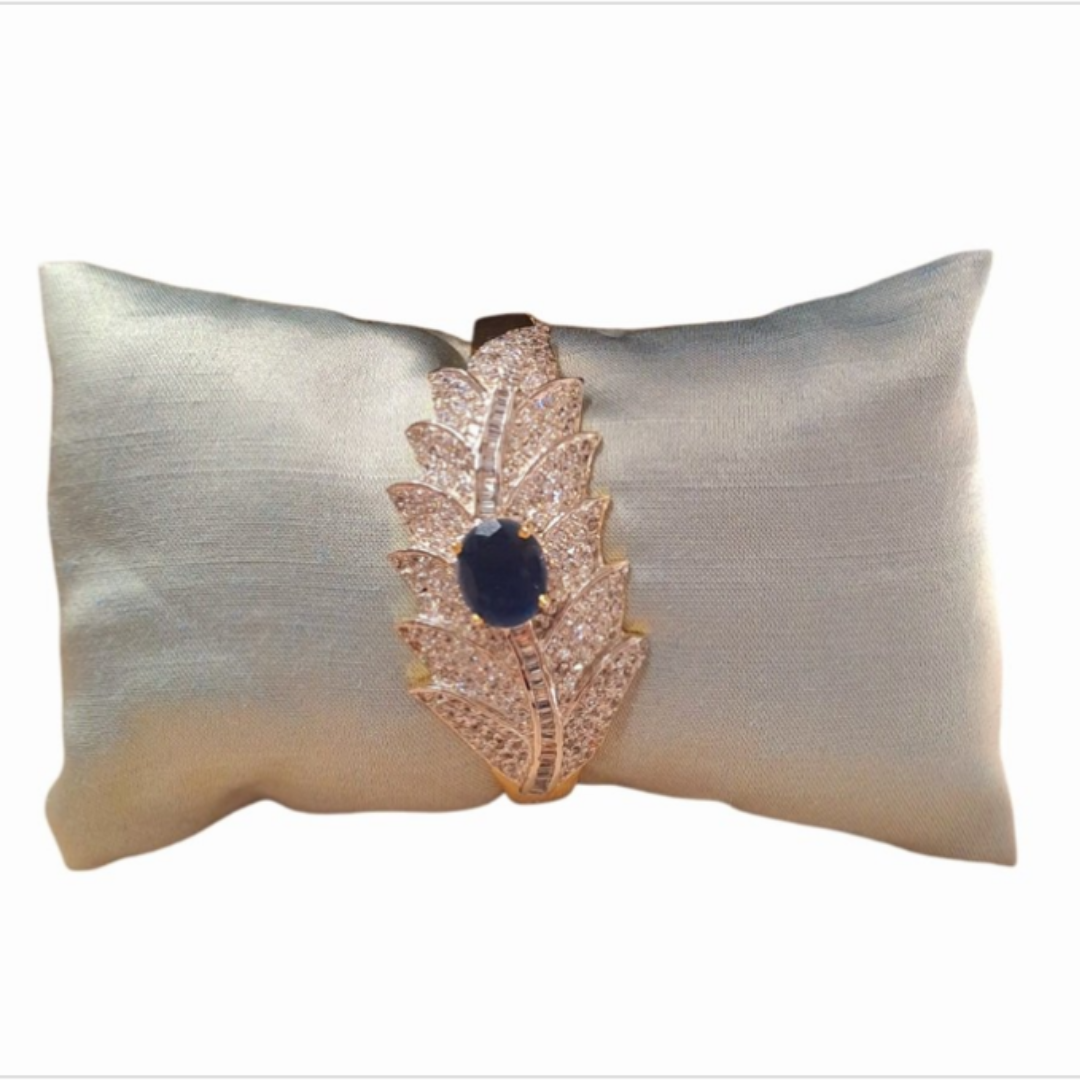 Gold Bangle With Clear And Blue Zirconia